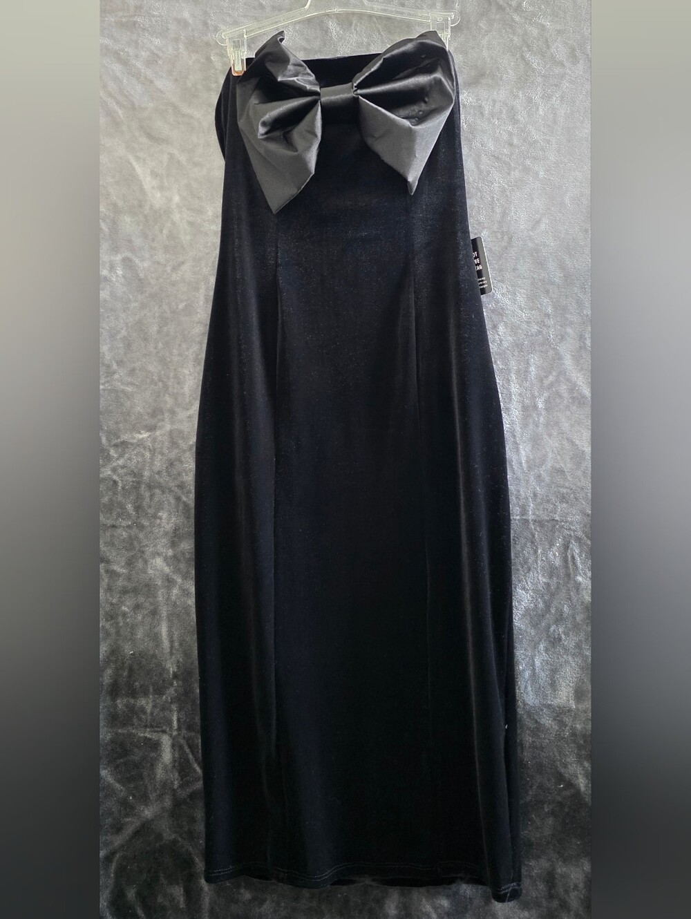 Express Black Strapless Velvet Gown with Satin Bow XS
